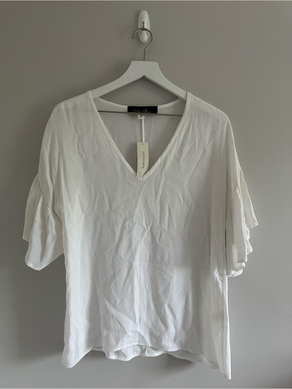 Francesca's Blue Rain White Blouse Size M NWT